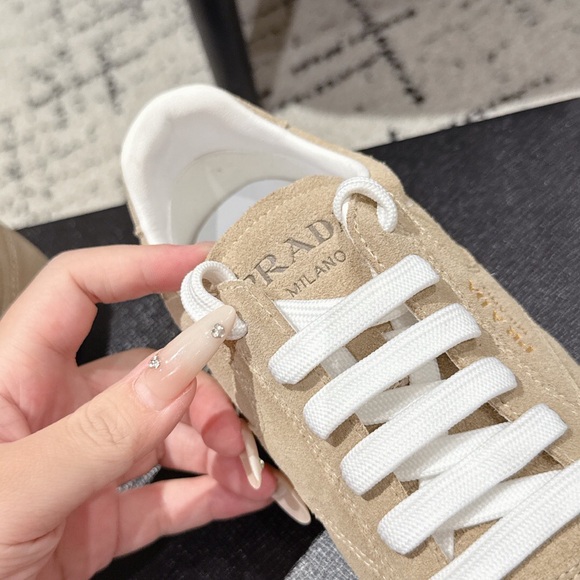 Prada Tan Suede Sneakers with White Accents - Picture 7 of 8